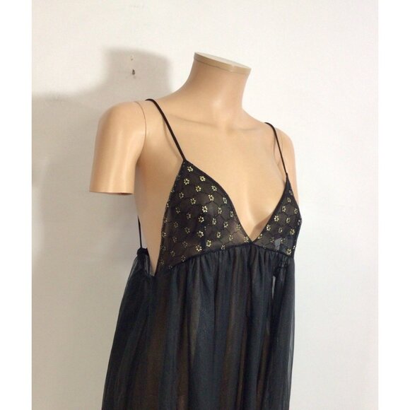 Lily of France Vintage Black Sheer Nightgown Made in USA Womens Small - Picture 2 of 8